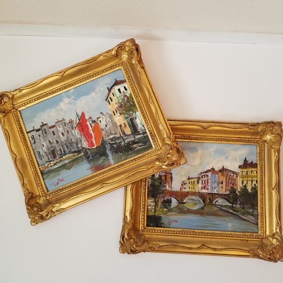 VINTAGE Set of 2 Framed European Oil Painting 8x10